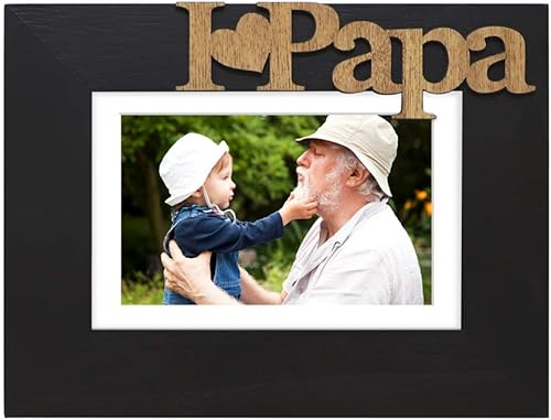 Miniatura 2 de Isaac Jacobs - Marco de fotos de madera con texto en inglés "I Love Papa"  I Heart Papa, regalo de fotos para papá, abuelo, familia, para mesa,
