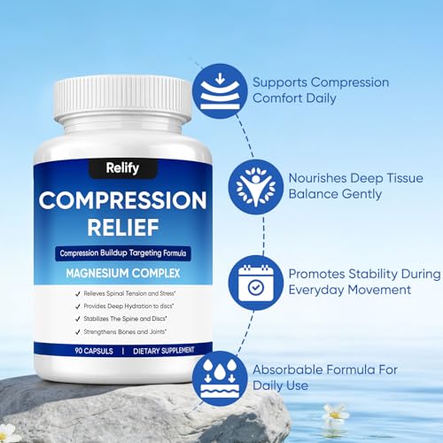 Image of Relify Compression Relief Capsules, 1000mg Magnesium Complex Supplement, Support Back, Spine & Discs, Reduces Pressure, Deeply Hydrating, Non-GMO, 90 Capsules (1)