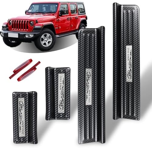 Rowa Door Sill Guards for Jeep 2018-2024 Wrangler JL JLU & 2020-2022 Gladiator JT, Carbon Fiber Pattern 304 Stainless Steel Door Entry Guard Full Coverage for Door Sill Protector (Patent Design)