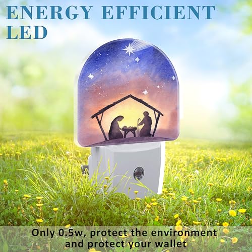 Image of Night Light Plug into Wall Birth of Jesus in Bethlehem Night Light with Dusk to Dawn Sensor Night Light for Kid Girls Boys Women Men Room Decor, Hallway, Kitchen, Bathroom, Nursery, Stairs