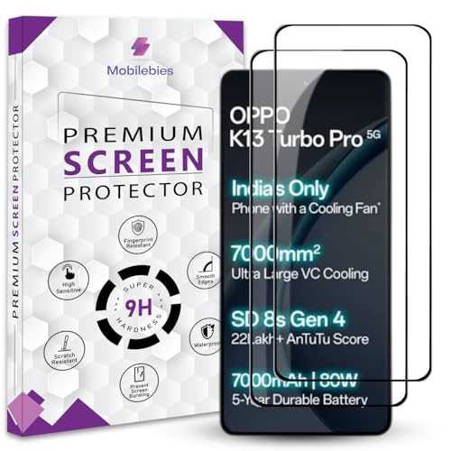 Image of Premium Tempered Glass Screen Protector Guard For Oppo K13 Turbo Pro 5G / K13 Turbo 5G (6.8 Inch, Pack of 2) | HD Clear, Edge to Edge Coverage With Easy to installation kit