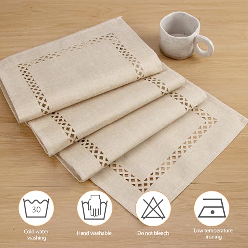 Lino Runner da Tavolo Beige 183 x 33 cm Runner da Tavola Moderno Design Traforato, Di Alta Qualità Aspetto Lino e Lavabile per Tavolo da Pranzo Decorazione Tavola Mobili e Feste di Natale - immagine 6