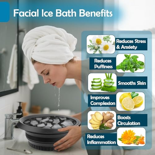Image of Face Bowl for Ice with Built-in Ice Tray - Collapsible Silicone Facial Ice Bath Bowl for Cold Plunge Therapy, Skin Tightening & Acne Relief - Portable Spa Tool for Home & Travel
