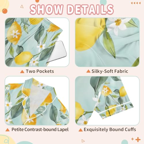 senya Light Green Lemon Satin Summer Pajama Sets Silk Short Sleeve Button Down Sleepwear3