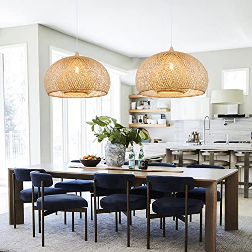 Arturesthome 1 Light Weaving Bamboo Pendant Light for Kitchen Island, Wicker Chandelier,Handmade Woven Hanging Ceiling Light Lampshade for Living Room Bedroom - Image 3