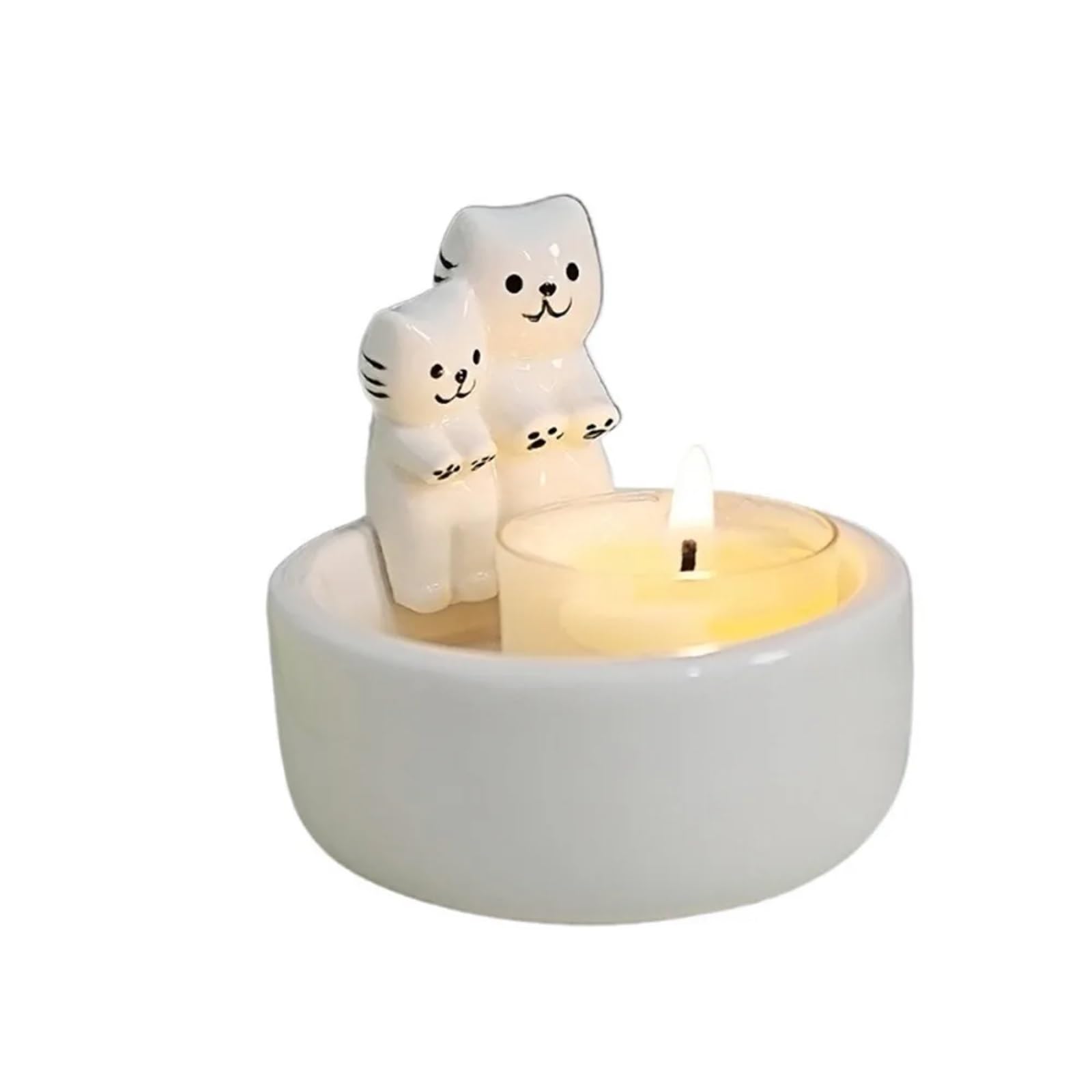 1Pair Ceramic Candlestick Heat Resistant Cartoon Animal Candle Holder White Tealight Living Room for Candle(Color3)
