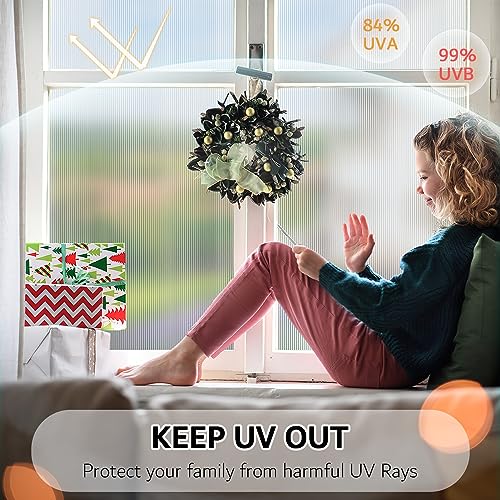 Image of VELIMAX Reeded Glass Window Film, Window Privacy Film, Frosted Window Vinyl, 3D Decorative Decals Non Adhesive for Bathroom Living Room 23.6x78.7 inches