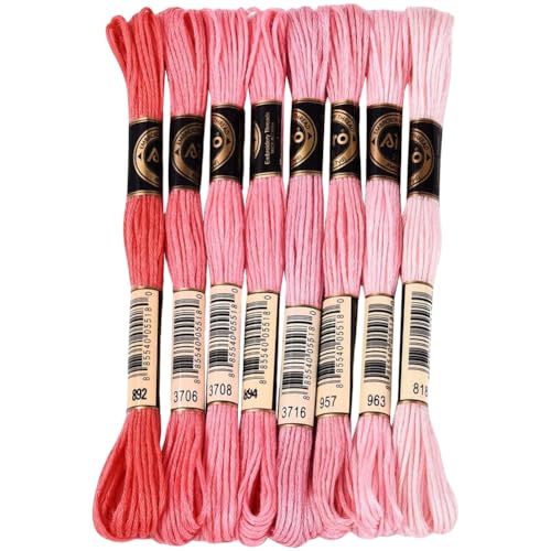 Image of 70 Yards 8 Skeins Gradient 6 Strands Hot Pink Embroidery Friendship Bracelet Thread Variegated Floss Cross Stitch Polyester Threads Assorted Bulk Set for Hand Sewing Making Crochet Supply