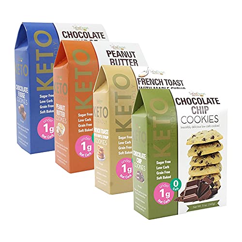 Too Good Gourmet Keto Cookies, Healthy Snacks, Sugar Free Low Carb Keto Snacks, Less Than 2g Net Carbs (Cookies Variety Pack of 4, 5oz Boxes: Chocolate Chip, French Toast, Fudge, and Peanut Butter)
