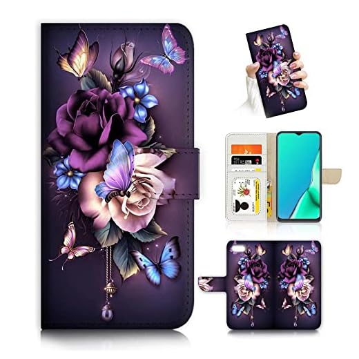 AJOURTEK for iPhone 8, iPhone 7, iPhone 6/6S, for iPhone SE 2nd/3rd Gen, Art Designed Flip Wallet Style Cover Case Fancy Flower Full Body Protection AD003 (#24886 Purple Rose Flower)