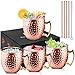 VPOW 4pcs Kufle Moscow Mule [500ml], Miedziany Kufel Moscow Mule Zestaw 4, Kufel Koktajlowy z 4 Słomkami i 1 Szczotką, Idealny do Piwa, Zimnego Napoju.