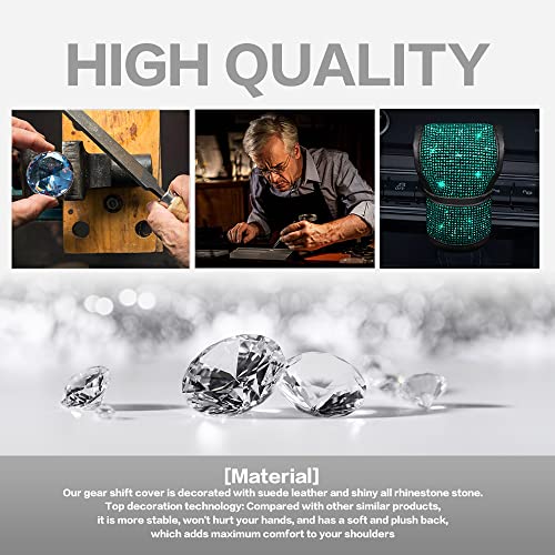 Aociska Universal Bling Car Gear Shift Cover,Leather Auto Gear Shift Knob Cover With Glitter Bling Rhinestones,Crystal Car Knob Gear Stick Protector Diamond Car Decor Car Accessories (Green) #TOP4