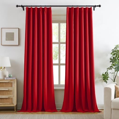 Red Pinch Pleated Curtains 120 Inches Long