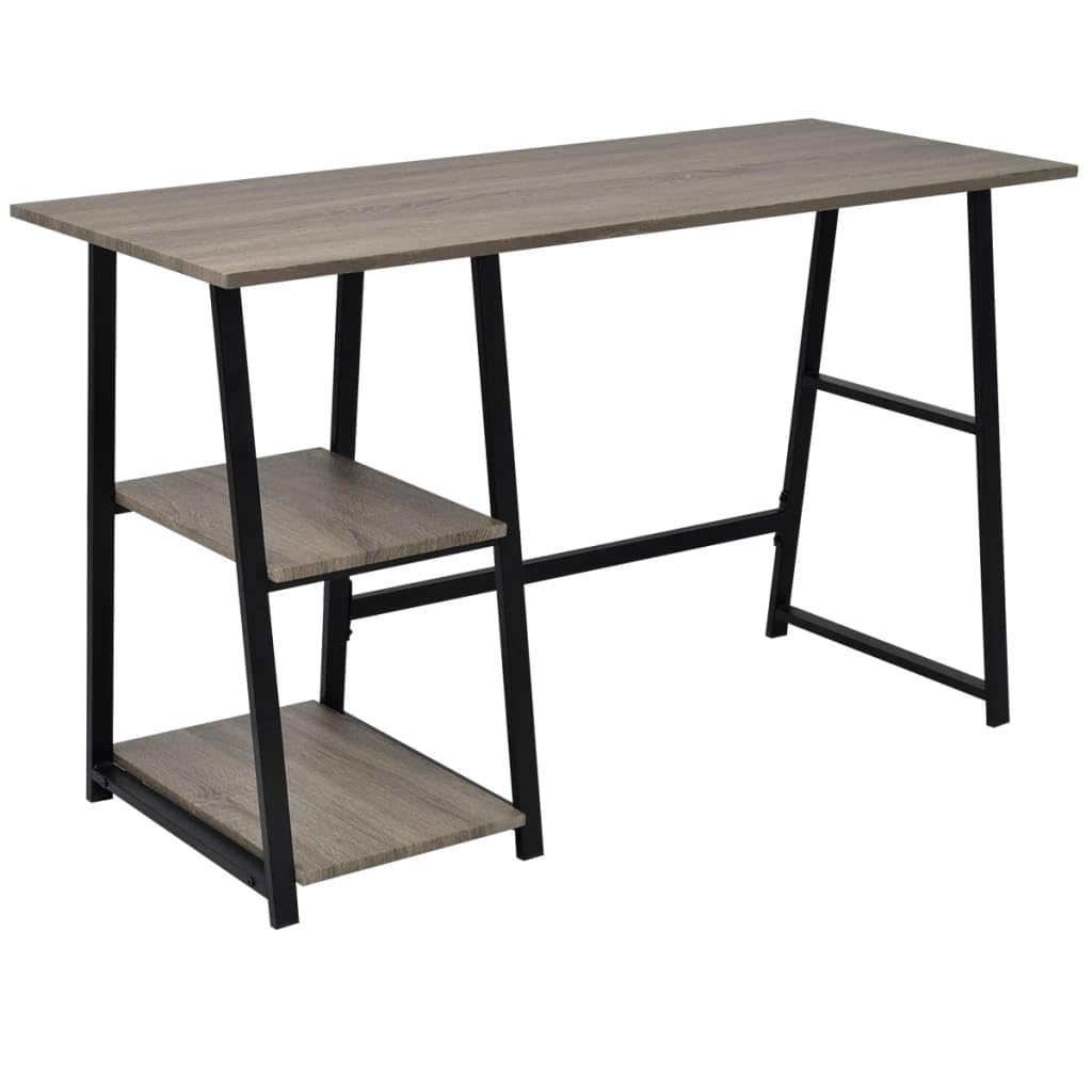 Scrivania con 2 ripiani grigio e rovere, scrivania per computer in MDF e metallo, 120 x 50 x 73 cm, tavolo da ufficio con spazio di archiviazione, scrivania da gioco e tavolo da studio, stabile e