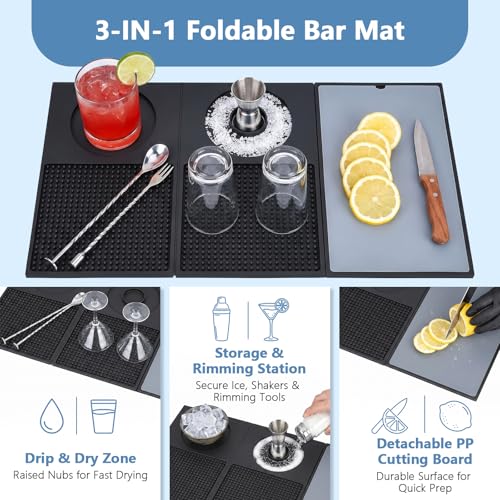 SelfTek Rubber Bar Mats for Countertop - 3-in-1 Folding Non-Slip Dish Drying Pad with Removable Cutting Board, Glass Rim Tray for Home Bar, Coffee Station, Camping, Protects Countertops (Black) by SelfTek - Used condition - Image 3