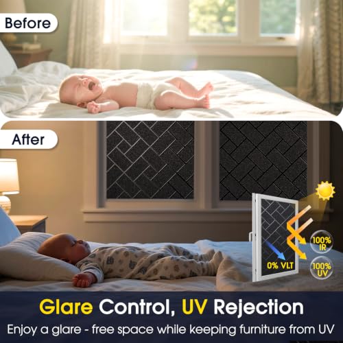 Image of Coavas Total Blackout Window Privacy Film 100% Light Blocking & UV Protection, Static Cling Frosted Privacy Cover No Glue Heat Control Room Darkening Shade for Bedroom, Nursery,17.5 x 78.7 inches