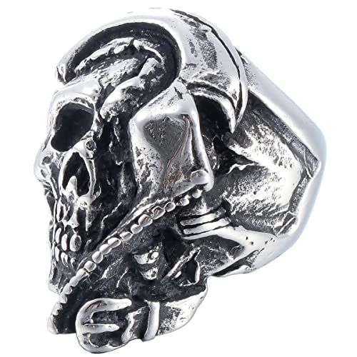 Image of Death Skull Ring for Men Stainless Steel Jewelry Biker Rings Scary Death Ring Skull for Gifts
