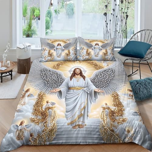 Housse de couette Jésus 3D 135x200 microfbre douce pour adolescent - 4