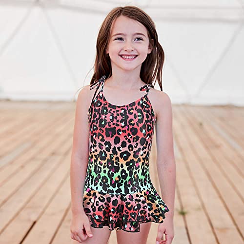 Image of Girls One Piece Swimsuits Halter Bathing Suits Summer Rose Red Leopard Print Swimwear 2-14 Years