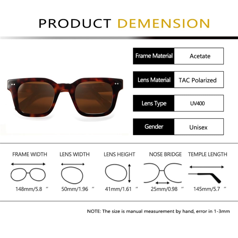 Occhiali da sole grandi in acetato nero per uomo Occhiali da sole con montatura quadrata polarizzata da donna Paralumi piatti con protezione UV400