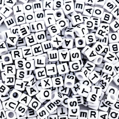 Sunrica 800Pcs White and Black Square Letter Beads A-Z 6X6mm Acrylic Alphabet Beads for Friendship Bracelets Making