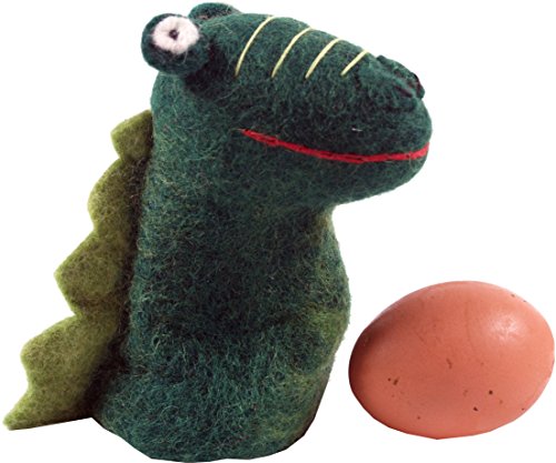 GURU SHOP Filz Eierwärmer, Handgemachte Filzdekoration aus Nepal, Filztier - Krokodil, Grün, 15x7x7 cm, Küchenaccessoires, Sonstiges