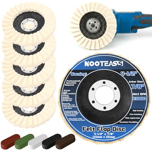 Image of 11 Pcs Wool Felt Disc Buffing Wheel & Polishing Compound | 4-1 /2 inch x 7 /8 inch Arbor Buffing Polishing Wheel for Angle Grinder Marble Metal Stone Stainless Steel Furniture Finish Mirror