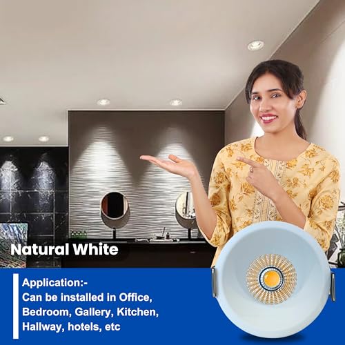 Image of D'Mak 18W Round LED Deep COB Light, Recessed LED Ceiling Light for POP & False Ceiling, White Body, Natural White, Indoor Lighting, Pack of 1