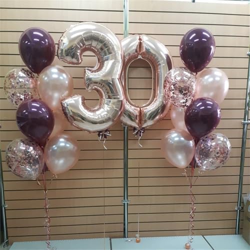 Image of Burgundy Red Balloons, 35PCS Maroon and White Latex Balloons, Wine Red and Rose Gold Confetti Balloon for Birthday Wedding Anniversary Engagements New Year Valentines Day Party Decorations Supplies