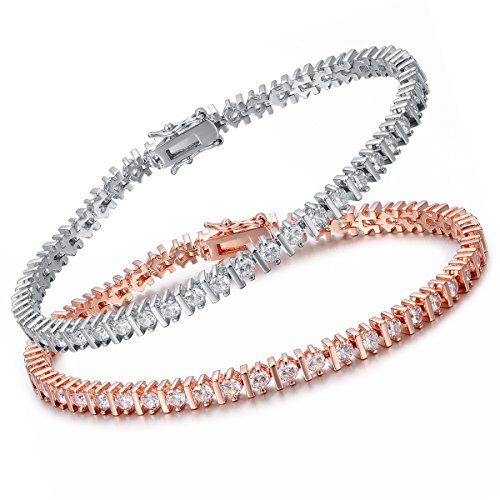2 Pairs Friendship CZ Tennis Bracelet 3mm Cubic Zirconia Women Men Couples Rose/white Gold Plated 7.5