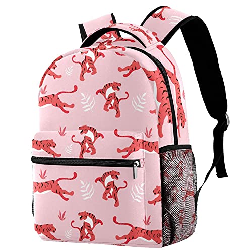 Sac à dos tigre rose pour campus et voyage avec porte-bouteille fille garçon