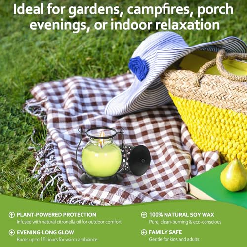 シトロネラキャンドル アウトドア 3x3.5オンス 香り付きキャンドル ヴィンテージメタルランタンホルダー付き 天然シトロネラソイワックスキャンドル キャンプ用レモングラスキャンドル 女性へのギフト、お母様へのギフトに [5]