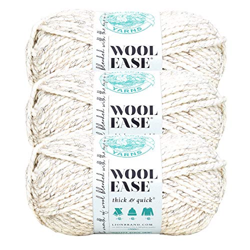 Image of Lion Brand Yarn, Wool-Ease Thick & Quick Yarn, Wheat, Cream Tweed, 3 Pack