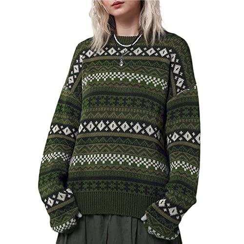 Fall Sweaters for Women 2025 Vintage Oversized Sweater Knit Pullover Tops Hippie Clothes Preppy Aesthetic 90s Grunge Jumper