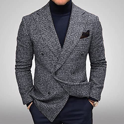 Mens Clasic Fit Plaid Suit Blazer Jacket Double Breasted Blazer Sport Coat Top Lightweight Notched Lapel Business Coats2