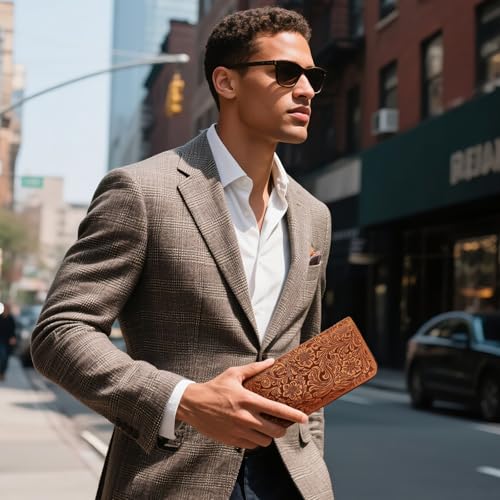 GUZUHUKU Vintage Embossed Zipper Wallet, Womens Wallets Large Capacity Detachable Wrist Strap Clutch Purses Perfect for Travel and Dating4