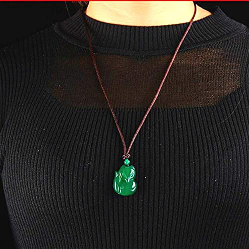 Collier en jade vert sculpté à la main, bijou renard artisanal d'exception - 3