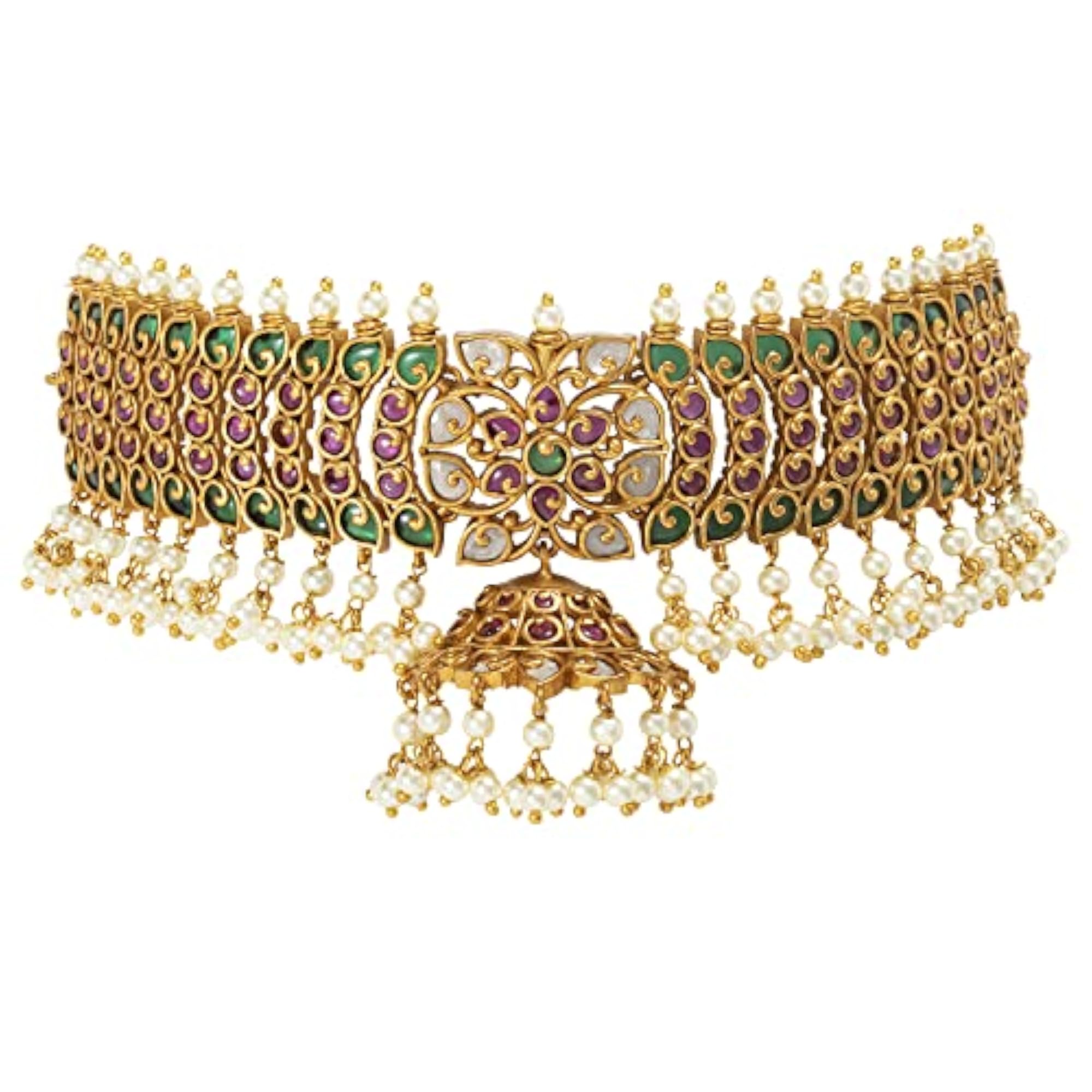Women's Matte Finish Kundan Necklace with Jhumki Earring Set