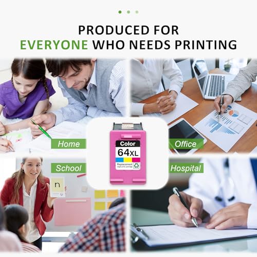 Image of 64XL Ink Cartridges Color Replacement for HP Ink 64XL 64 XL Compatible with Envy Photo 7800 7855 7858 7155 7120 7158 7100 7164 6200 6252 6255 Tango X Terra Printer (1 tri-Color)