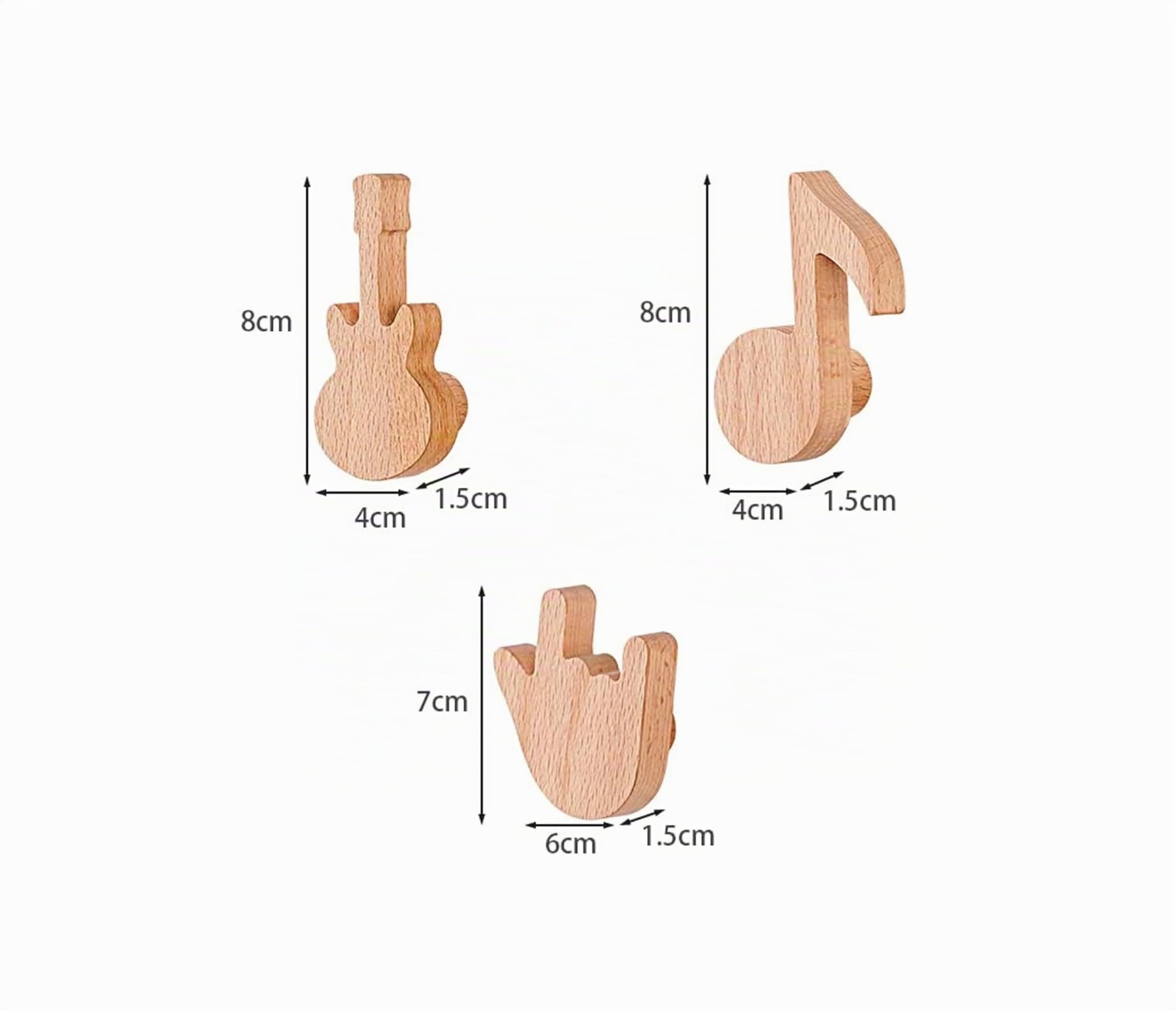 Noti Perchero Infantil Pared Madera Juego de 3 Percheros Infantiles | Colgador infantil pared en madera; diseño de notas musicales con bordes redondeados, ideal para chaquetas.