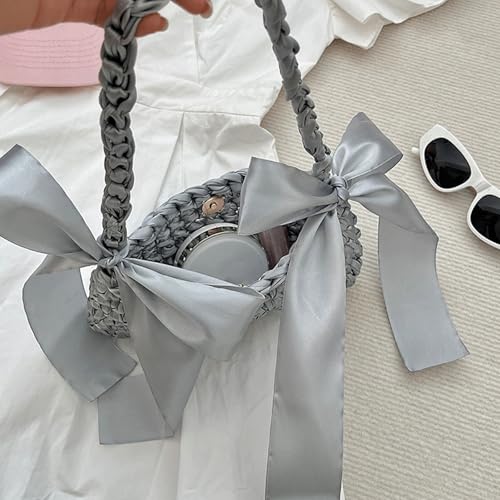 Bow Purse Woven Bow Shoulder Bag with Ribbon Bowknot Cute Medium Satin Handbag Trendy Gift Women Daily Travel4