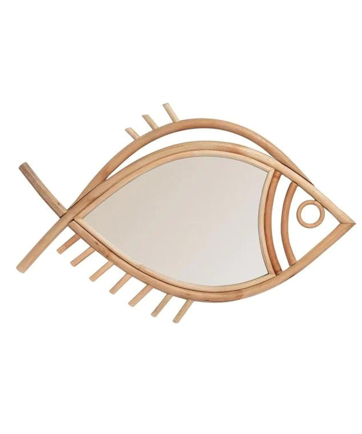 CRAFTCANE Bamboo Cane Fish Shaped Wall Mirror, 23x23x16 inch, for Living Room, Bathroom, Bedroom-image-10