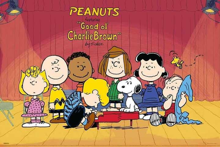 Póster de Peanuts | diseño de piano - Charlie Brown and Friends| Serie XL | Decoración de pared (91,5 cm x 61 cm)