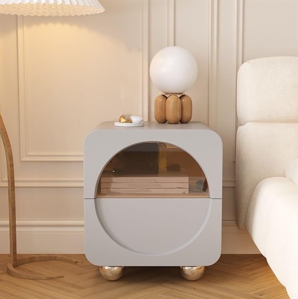 Petite table de chevet en bois gris meuble d'appoint moderne de ferme à 2 tiroirs