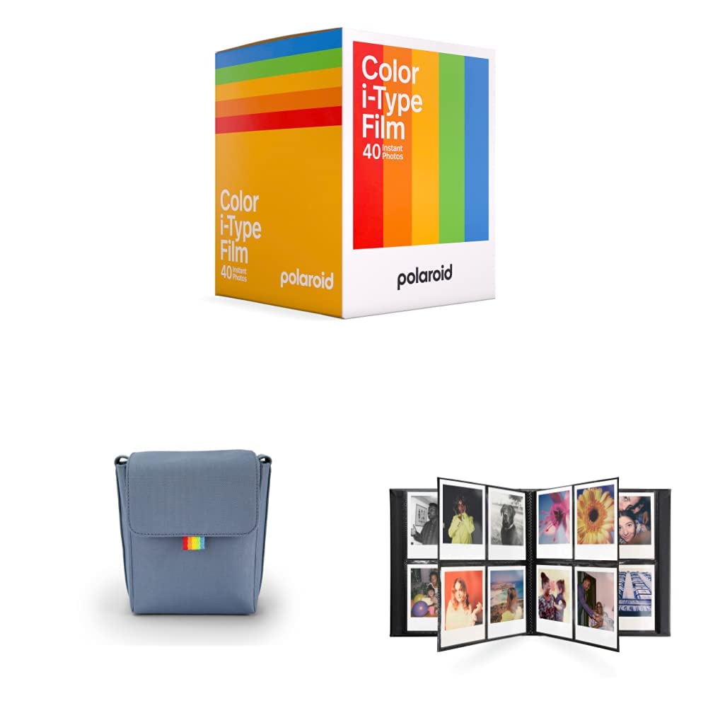 PolaroidInstant Color I-Type Film - 40x Film Pack (40 Photos) (6010) and Polaroid Photo Album - Large and Polaroid Now Camera Bag - Blue Gray