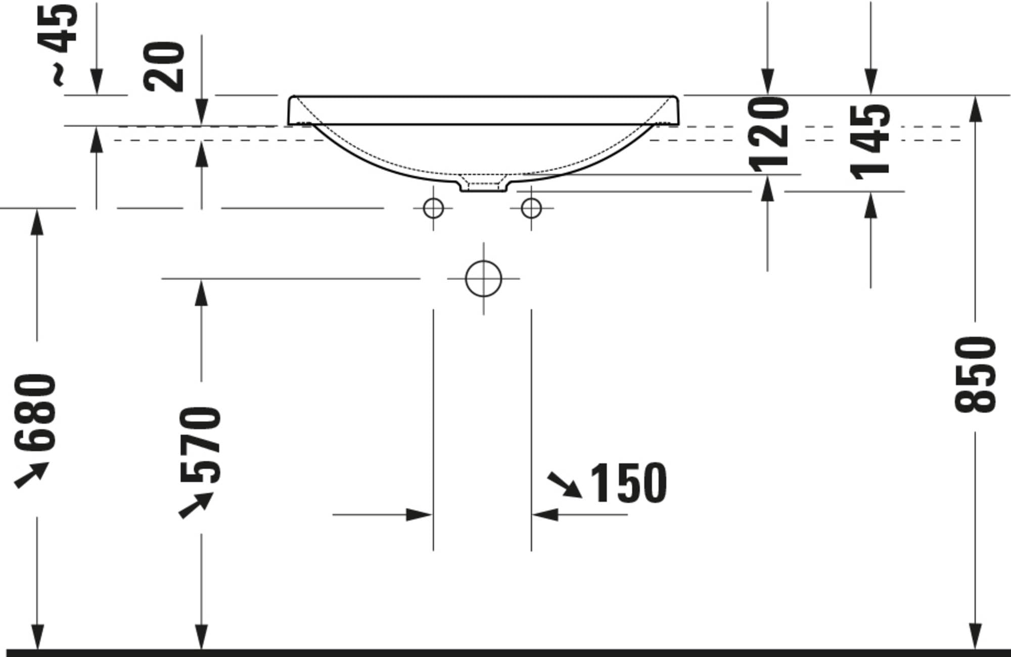 Duravit D-Neo lavabo encastré, 600x440mm, sans trou pour robinet, sans trop-plein, blanc brillant, poli, 0358600079, 0358600079