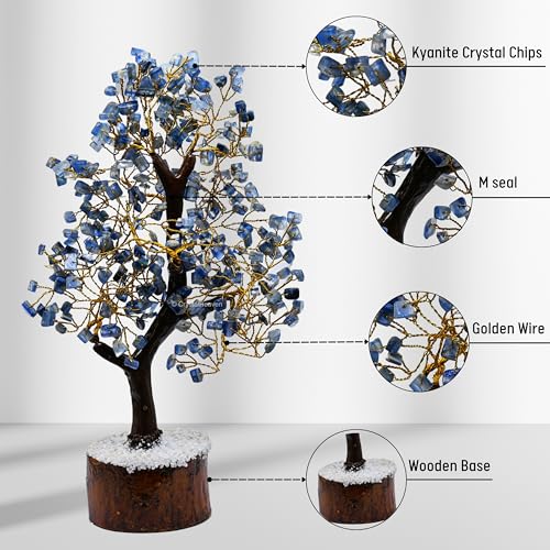 Image of Certified Kyanite Crystal Tree for Good Luck - Healing Crystals Money Tree for Wealth, Positive Energy at Home Office - Decorative Spiritual Gifts for Vastu, House Warming
