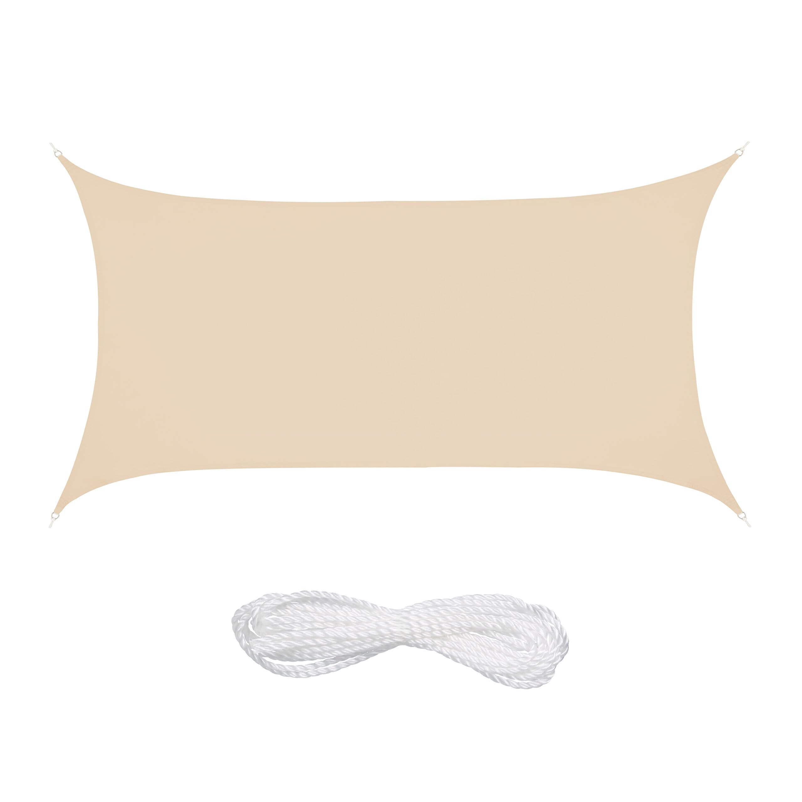 Voile d'ombrage rectangulaire hydrofuge beige 2x4 m avec cordes de tension renforcées