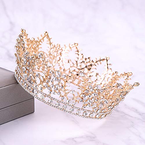 Penxina Vintage Crystal Rhinestone Bridal Wedding Crown Princess Queen Royal Tiara for Women Prom (Gold)
