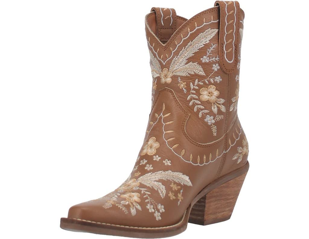 DingoWomens Primrose Embroidered Floral Snip Toe Casual Boots Ankle Mid Heel 2-3" - Black